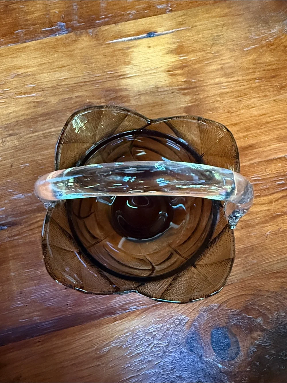 🍂 Vintage 1960s Viking Glass Cabbage Leaf Basket Handmade Brown Smoke